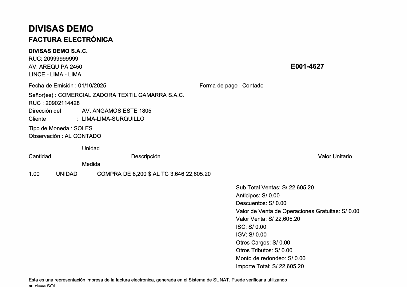 Incoming electronic invoice with the operation line typed as free text